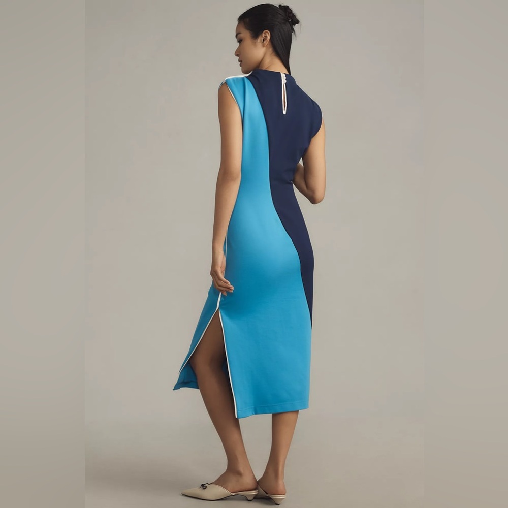 NWT Anthropologie Maeve Muscle Colorblock Midi Dress in BLUE, Size LP - Picture 3 of 6